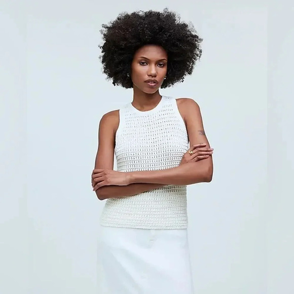 Madewell Sweaters - NEW Madewell Women’s XS Crochet-Knit Crewneck Sweater Tank Bright Ivory NWT‎